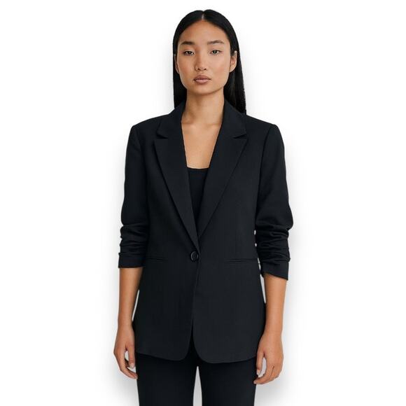 MICHAEL Michael Kors Women's Ruched Sleeve One Button Blazer 16 Black Plus Size - Picture 1 of 10